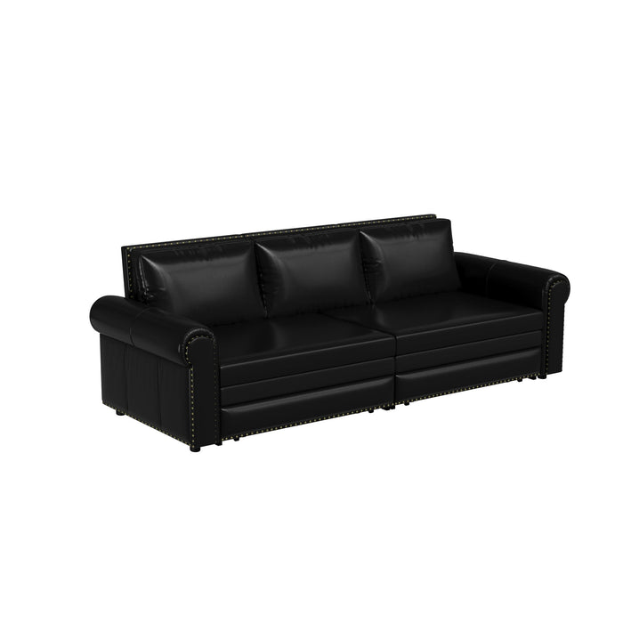 3 In 1 Convertible Sleeper Sofa With Nailhead Trim & Rolled Arm