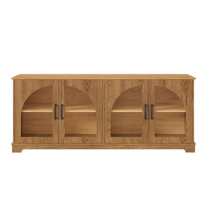 TV Stand With Semi Arched Glass Doors, Media Console With Adjustable Shelves For Living Room - Brown