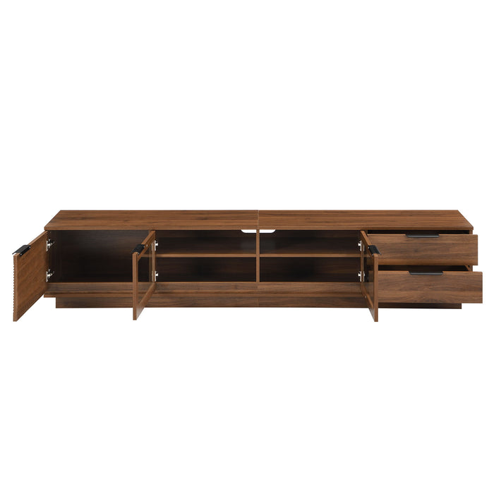 TV Stand With 2 Drawers, Doors & Cable Management, Soft Closing Hinges - Walnut