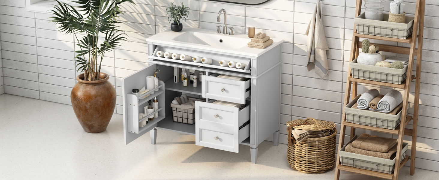 Bathroom Vanity & Top Sink, Modern Bathroom Storage Cabinet With 2 Drawers And A Tip-Out Drawer