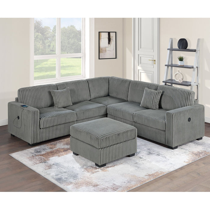 Upholstered L - Shaped 4 Piece Sectional Set With USB, Cocktail Ottoman