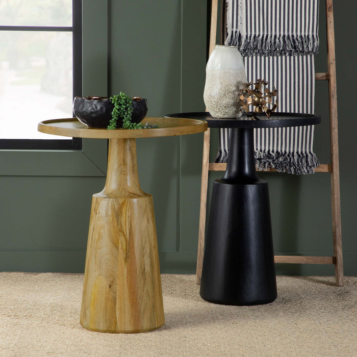 Pedestal Accent Table With Eco Friendly Base And Round Lipped Top - Brown