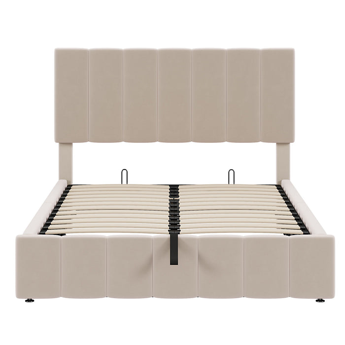 Elegant Upholstered Platform Bed With Hydraulic Storage System