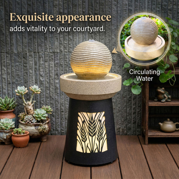 Outdoor Water Fountain, Warm LED Light - Brown
