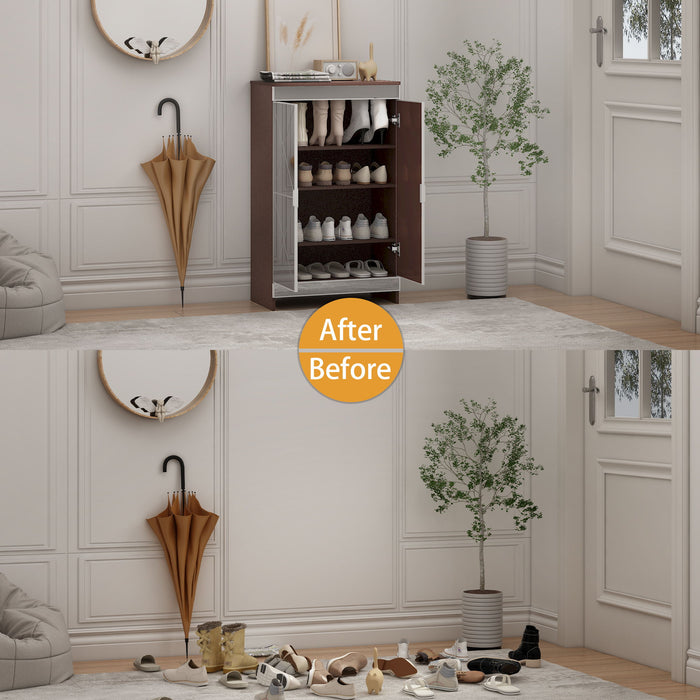 Elegant Decor Mirrored Shoe Cabinet With Edging Double Door Storage Cabinets Glass - Brown / Silver / Gray