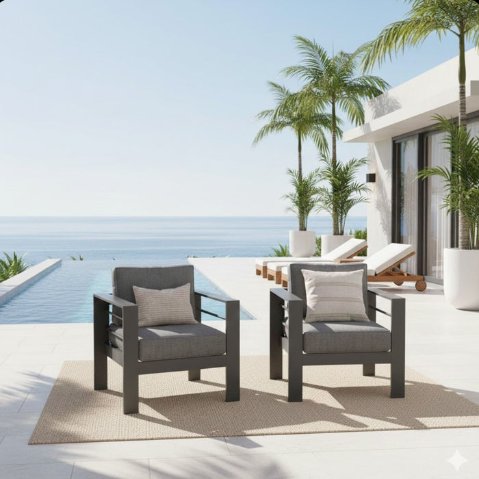 Patio Armchairs With Thick Cushions, All Weather (Set of 2) - Gray / Gray