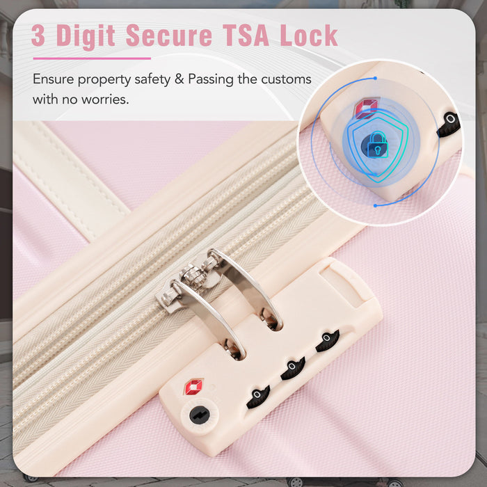 Hardshell Luggage Set 4 Pieces With Tsa Lock 20" / 24" / 28" Spinner Suitcase Lightweight - Light Pink
