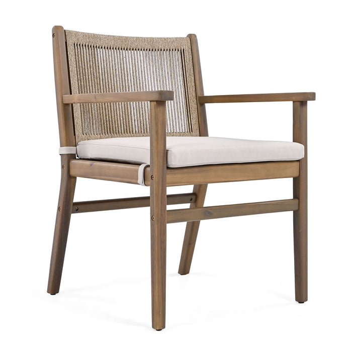Outdoor Acacia Wood Patio Dining Armchair (Set of 2)