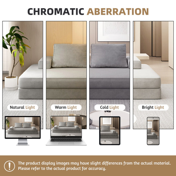 Multifunctional Convertible Sofa Bed With 2 Tumbler Backrests And 2 Pillows, Deep Seat Couch