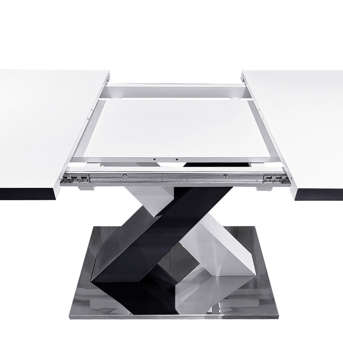 Rectangle Dining Table, Stretchable, Table Top With X Shape And Legs And Base - White / Black