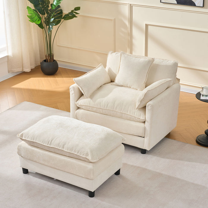 Accent Chair With Ottoman - Beige