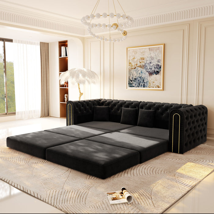 3-In-1 Convertible Sleeper Sofa With Movable Ottoman For Living Room