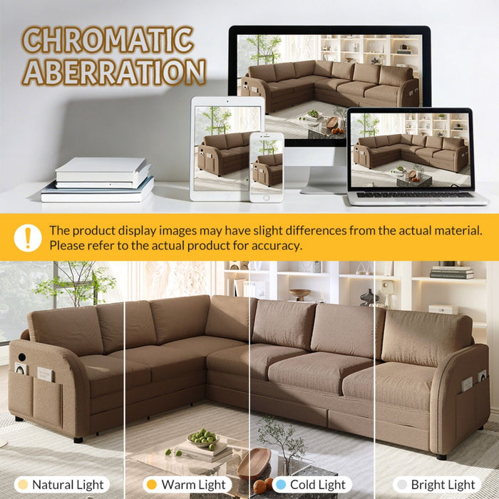 L-Shaped Couch With Pull-Out Bed, Convertible Sleeper Sofa With Side Pocket & USB Port