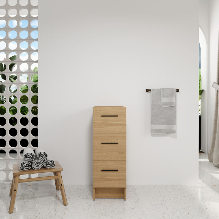 Slim Freestanding Bathroom Storage Cabinet, 3 Drawers - Light Oak