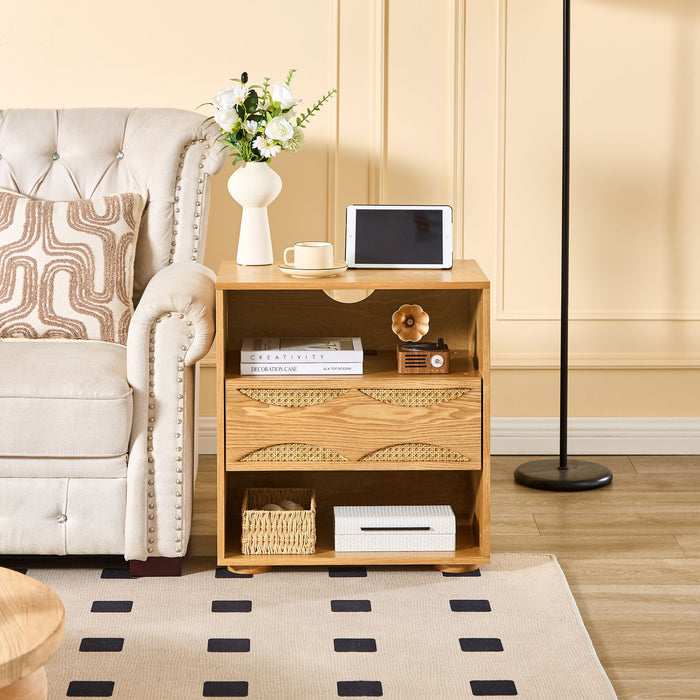 Nightstand With USB Ports & Outlet Hole, End Table With Drawer