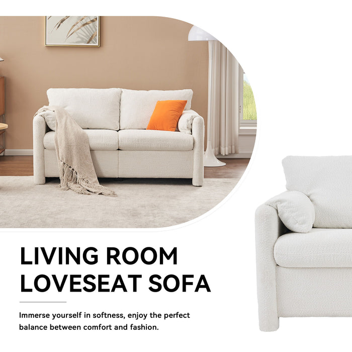 Modern Loveseat Sofa 2 Seater Plush Chenille Fabric Couch With High Density Foam Cushions - Ivory White