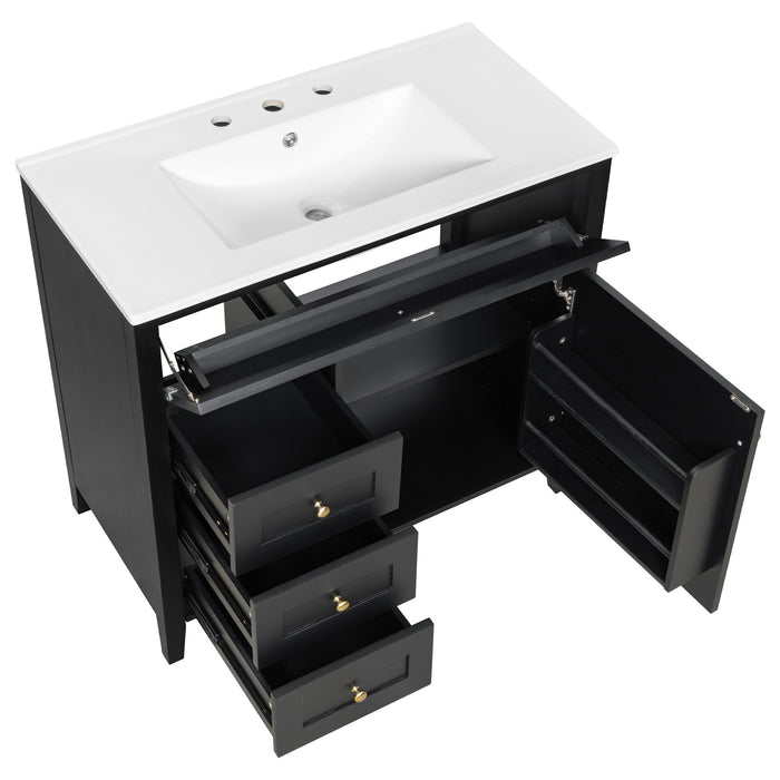 Bathroom Vanity With Sink, 3 Drawers & Cabinet With Adjustable Shelves