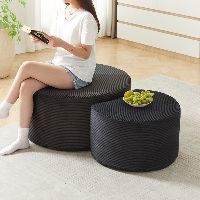 Modern Upholstered Round Coffee Table For Living Room (Set of 2)