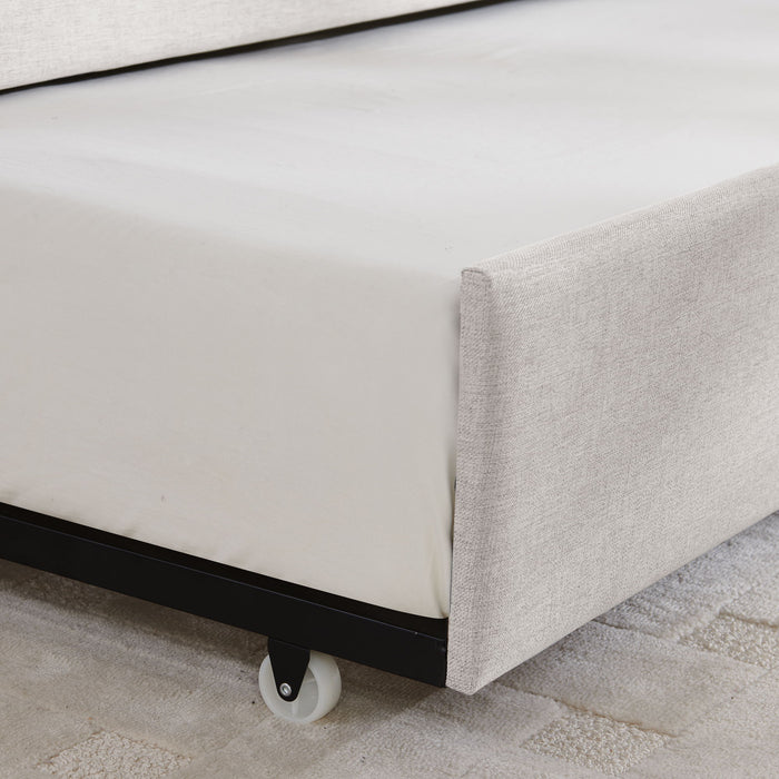 Upholstered Daybed With Trundle With Vertical Stripes