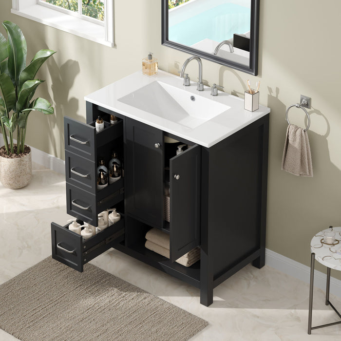 Bathroom Vanity With Sink Top, Bathroom Vanity Cabinet With 2 Doors And 2 Drawers, Open Shelf