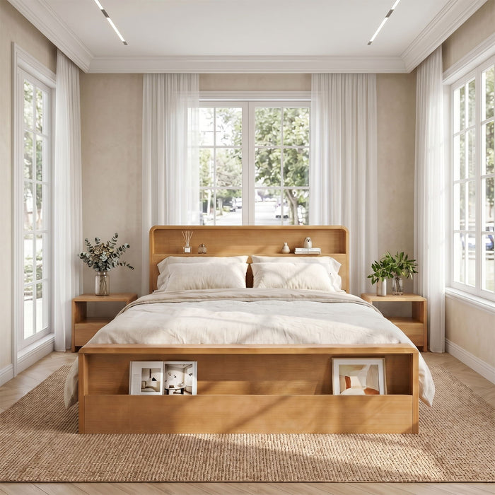 Bed Frame With Dual Open Storage Headboard And Footboard