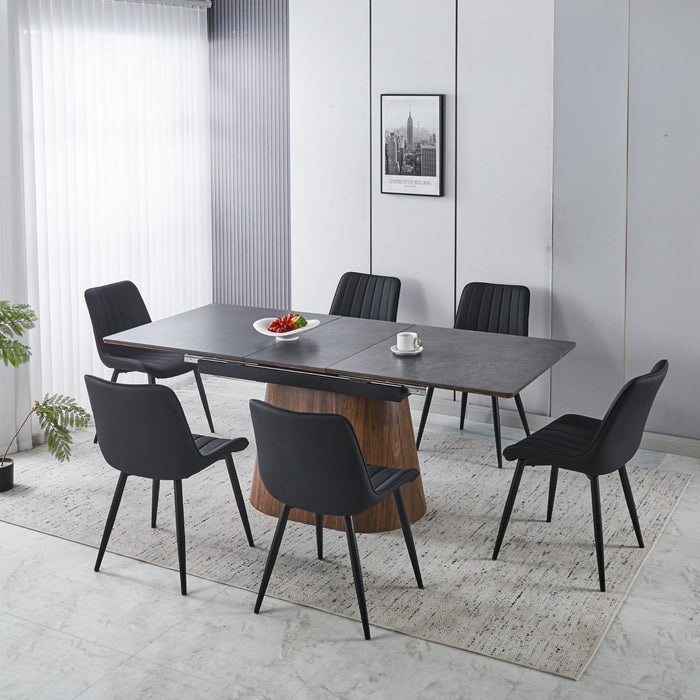 Extendable Dining Table With Cone Base - Brown / Black