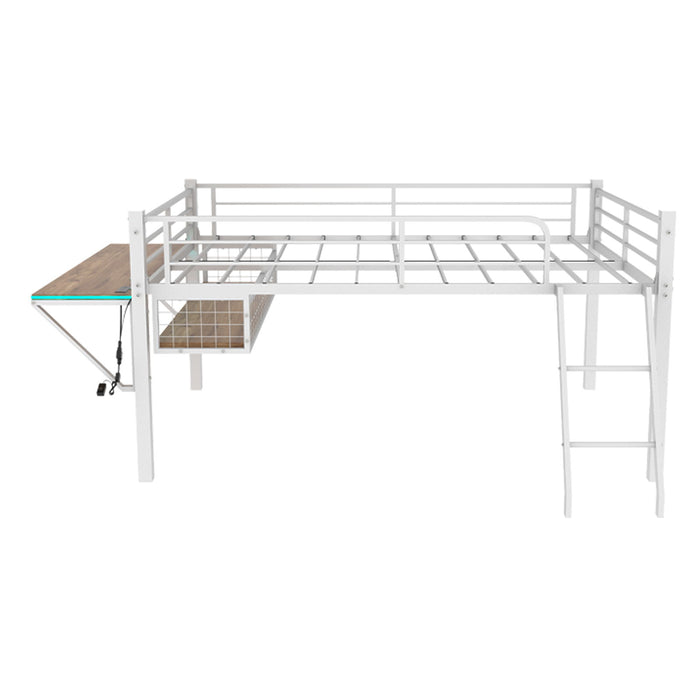 Loft Bed With Built In Desk, LED Light Strip