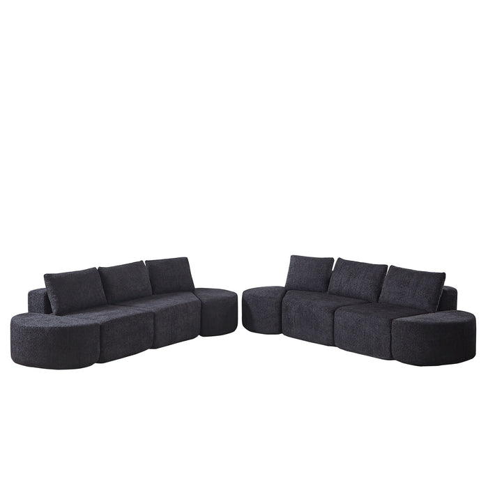 Modular Sectional Sofa With 6 Pillows And 4 Curved Footstools For Living Rooms - Black