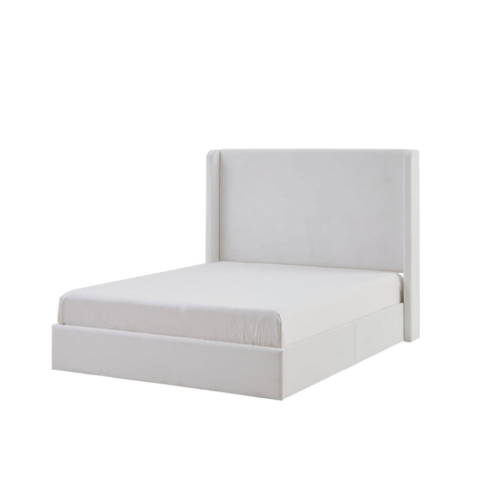 Carmen - King Size Upholstered Wingback Bed - White
