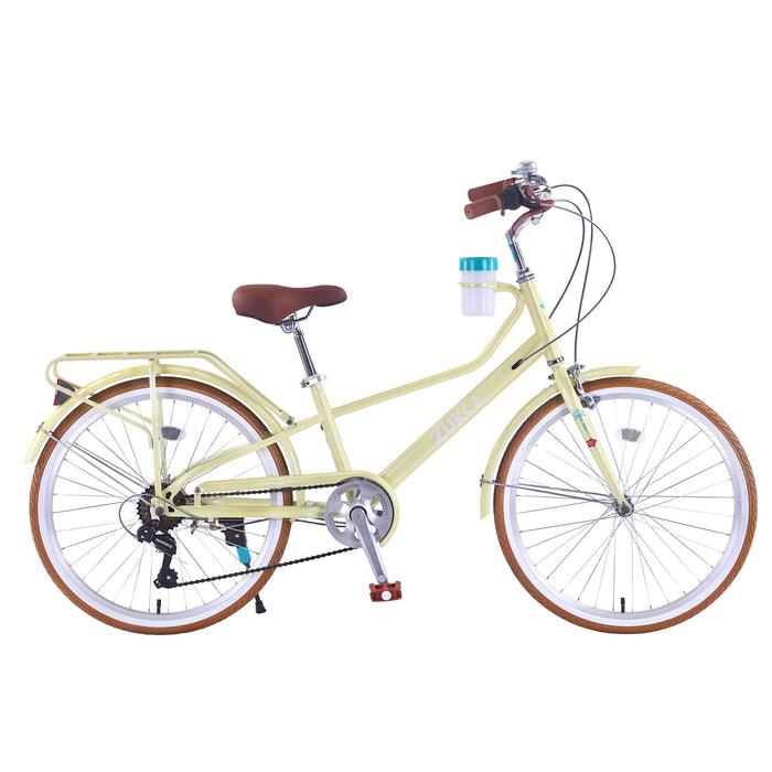 24" Cruiser Bike With 6 Speed Gear System, Rear Rack & Cup Holder