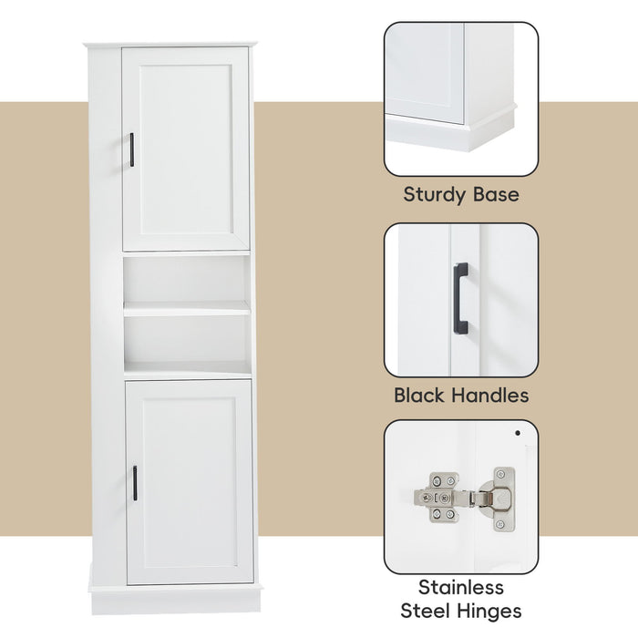 Tall Freestanding Bathroom Storage Cabinet With Adjustable Shelves And Side Hooks Board, Rectangle Design