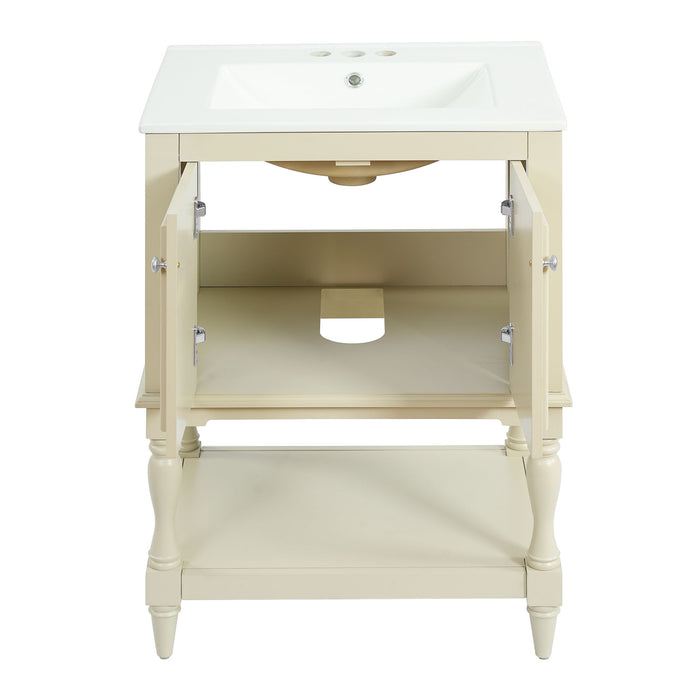 Modern Bathroom Vanity With Sink, Rectangular Cabinet With Open Shelf And Closed Storage