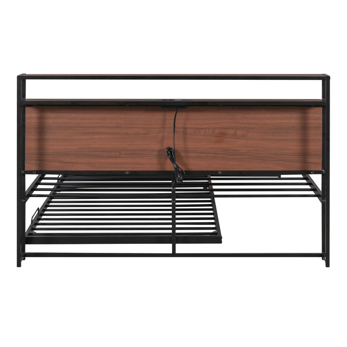 Platform Bed Frame With Trundle, USB Ports And Slat Support, No Box Spring Needed