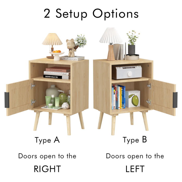 Nightstand, Side Table With Door And Open Shelf For Bedroom - Oak