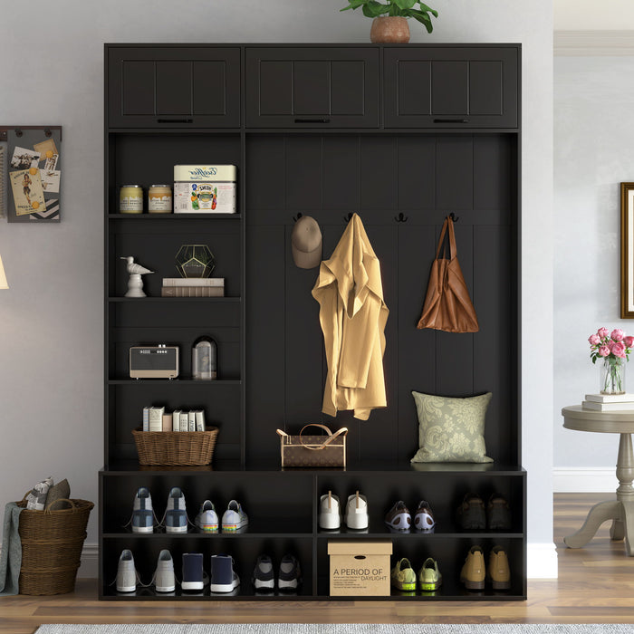 Farmhouse Hall Tree & Bench And Shoe Storage