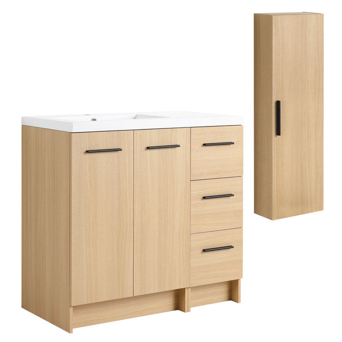 Freestanding Bathroom Vanity Set With Tall Linen Cabinet, 3 Drawers And Large Storage, Single Sink