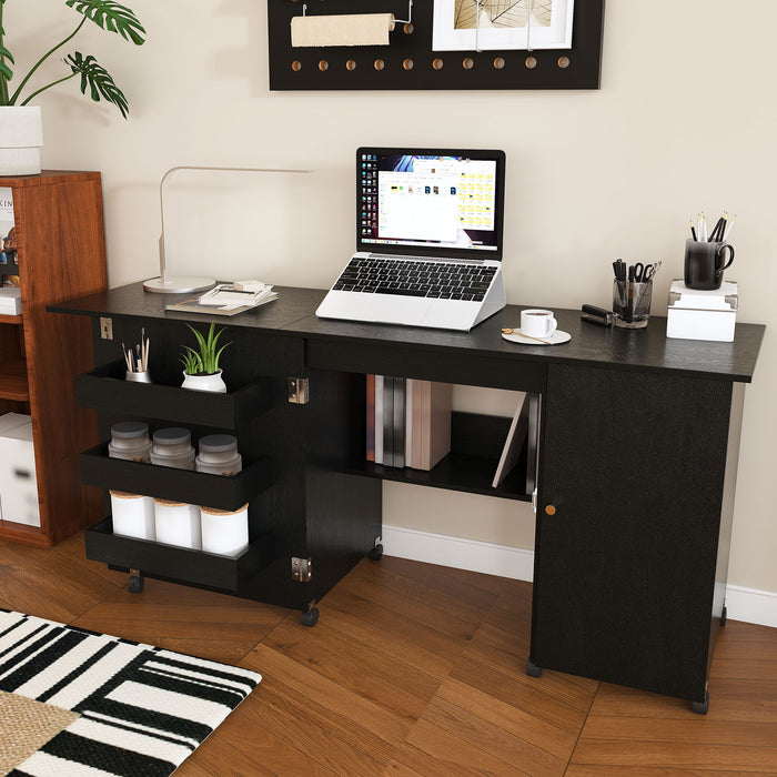 Foldable Sewing Table With Locking Casters