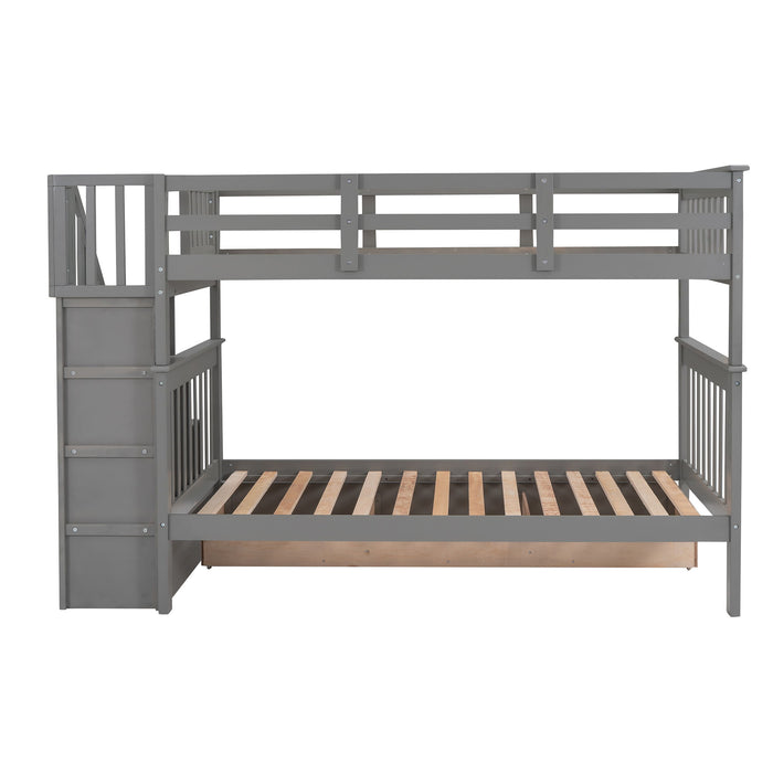 Stairway Bunk Bed With Storage And Guard Rail For Bedroom