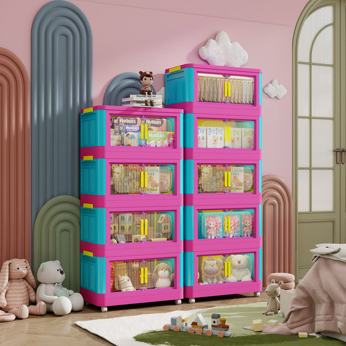 Folding Storage Cabinet With Magnetic Doors And Wheels