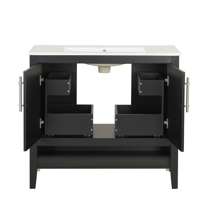 36" Bathroom Vanity With Sink, Frame Cabinet With Doors And Drawers - Black