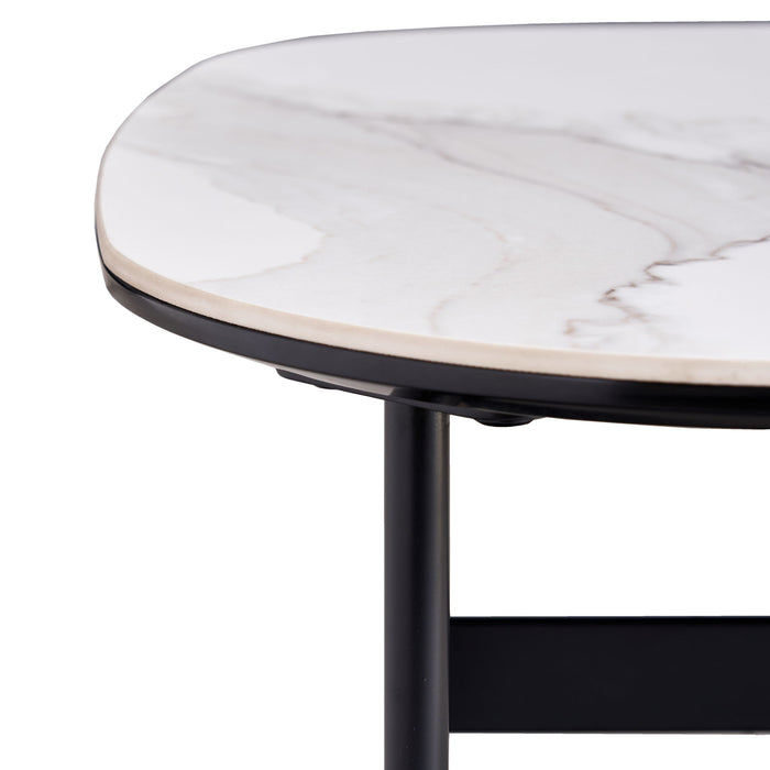 Modern Rectangular Rock Plate Coffee Table Open Space Design Golden Metal Frame Minimalist Living Room Center Table For Lounge Office - Black White