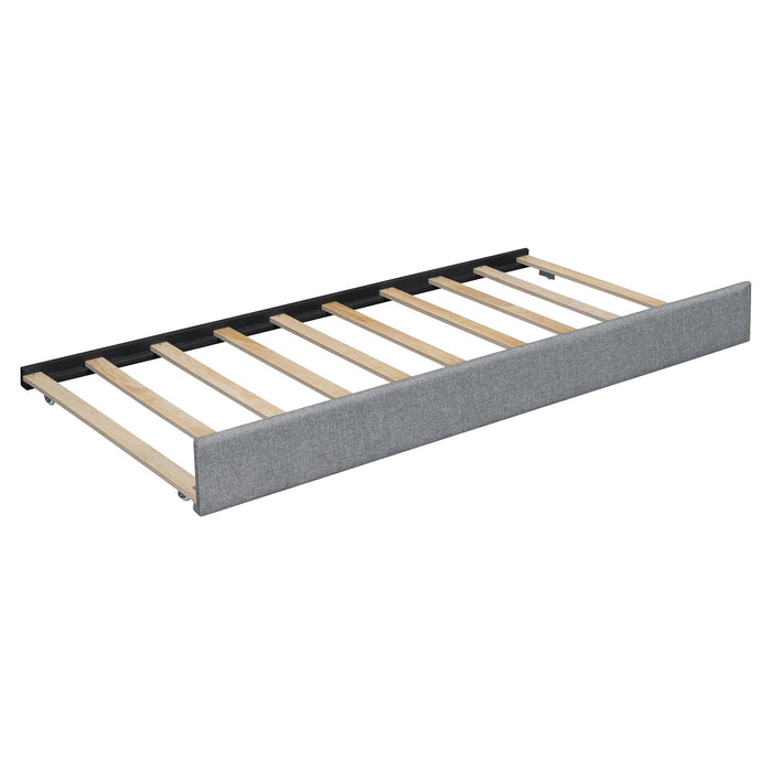 Upholstered Platform Bed With Reading Lights, Drawers, Trundle And Shelves