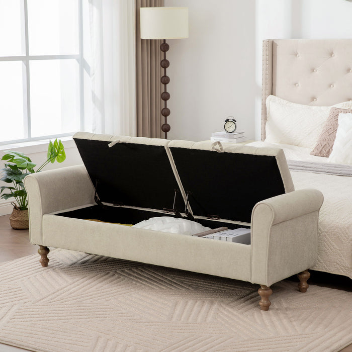 Napped Storage Bench With Rolled Armrest - Griege