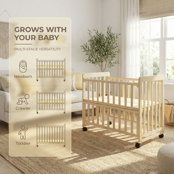 Portable Bedside Bassinet With 3 Heights, Mini Crib For Newborns - Natural Wood