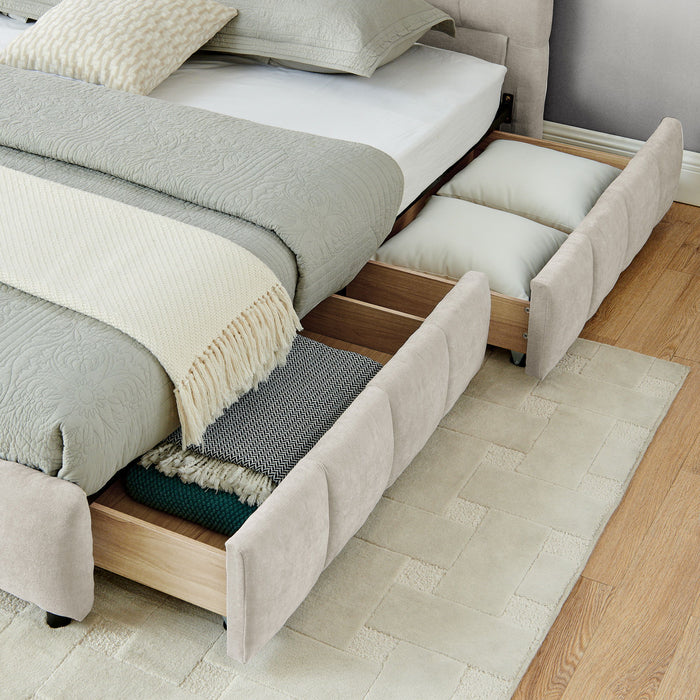 Modern Platform Bed Frame With Thick Chenille Fabric