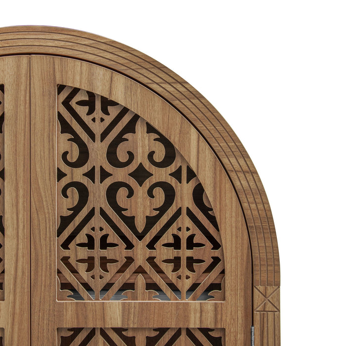 Tall Kitchen Pantry Cabinet With Hollow Carved Doors 2 Drawers And Adjustable Shelves Storage Display Cabinet For Kitchen Dining Room Or Living Room - Walnut