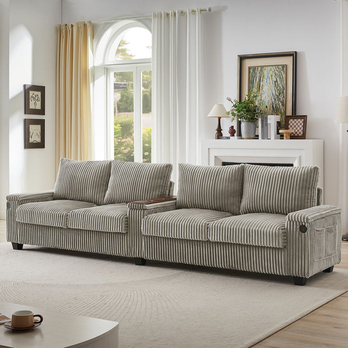 Modern 4 Seater Corduroy Sofa Couch With USB Ports And Hidden Storage