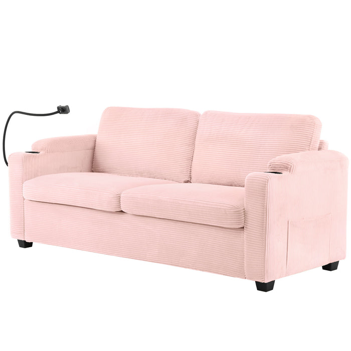 Sleeper Sofa Loveseat Sofa With Full Size Mattress, 2 USB Ports, 2 Cup Holders, 2 Side Pockets And Phone Holder