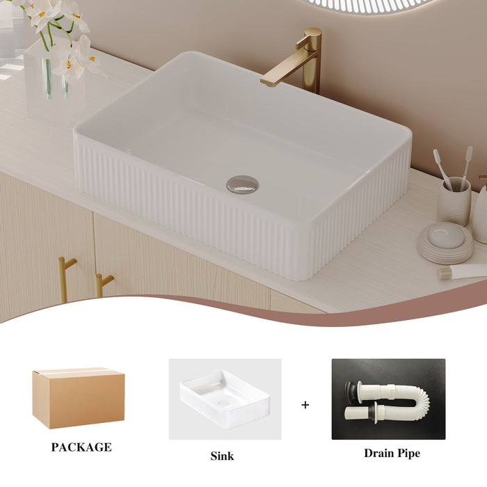 Bathroom Vanity With Vessel Sink Accent Free Standing Cabinet - Ameican White Oak / Gold / White
