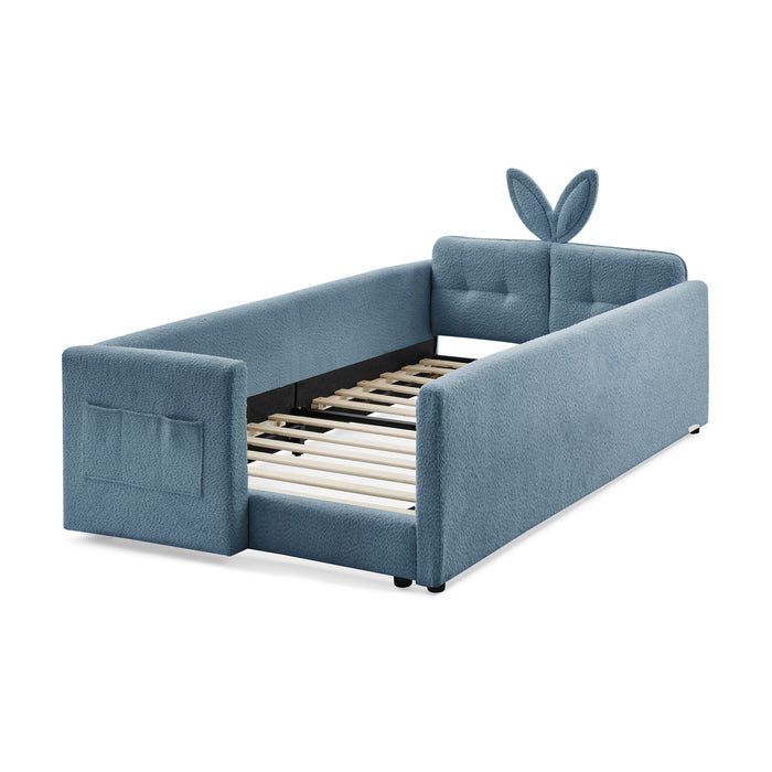 Cute Rabbit Ear Upholstered Platform Bed Frame With Safety Rail
